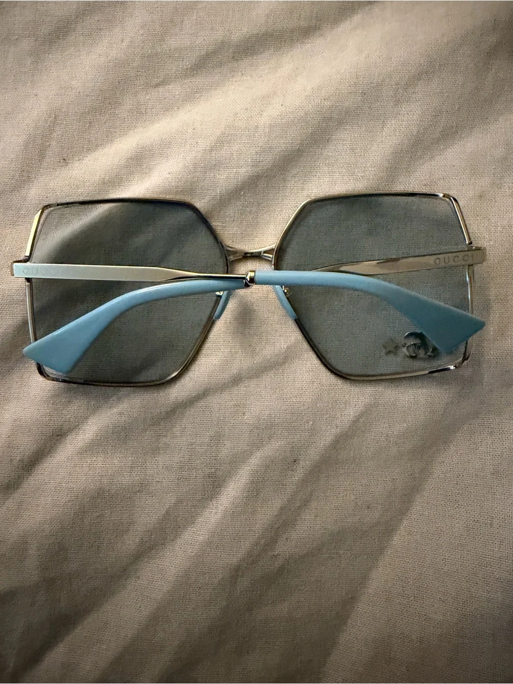 Gucci Gold Rim Sunglasses with Light Blue lens